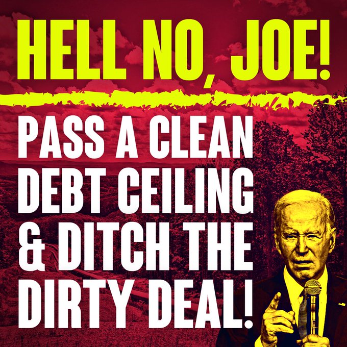 When you hear about the debt ceiling “compromise”, don’t forget climate science doesn't compromise.

200+ environmental justice groups call on Congress to reject this #DirtyDeal and pass a #CleanDebtCeiling.
#ProtectNEPA #StopMVP #PeopleVsFossilFuels

biologicaldiversity.org/programs/energ…