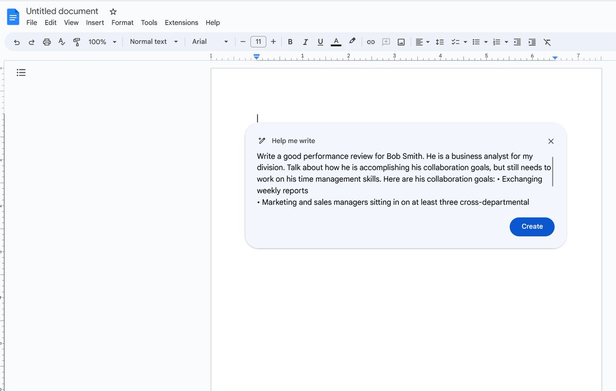 emollick's tweet photo. I got beta access to the version of Google Docs with AI built-in.

It is clear that tons of work that could be meaningful when carefully done by humans are now going to be done mostly by AI, with huge implications for how we think about work tasks.

Think performance reviews, etc https://t.co/ntksfRg1j3