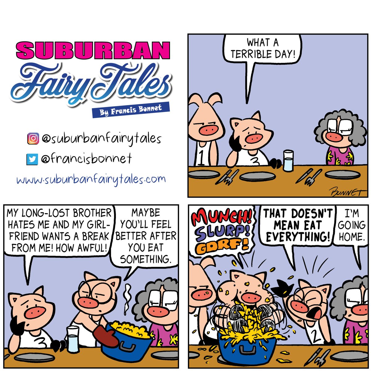 francisbonnet's tweet photo. Pig 3 is feeling the effects of his decisions ๐ฌ. This is going to lead right into the next story!
#comedy #comicstrip #piggies #cleanhumor #fairytale #instaart #webcomics #humorous #digitalcomicstrip #laugh #badday #feelbetter #imgoinghome #eatsomething #glutton https://t.co/S3xOslhMI6