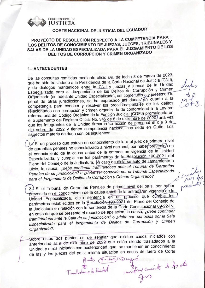 Sala Especializada Penal presenta al Pleno ⁦<a href="/CorteEcuador/">Corte Nacional de Justicia del Ecuador</a>⁩ proyecto Resolución q absuelve dudas sobre conflicto de competencia entre los Jueces “ordinarios penales “ y los Jueces “Especializados”  en el conocimiento de delitos relacionados con corrupción y crimen organizad