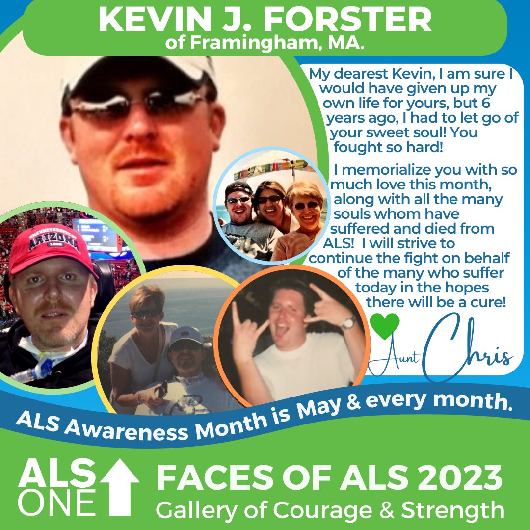 #ALSAwarenessMonth #FacesOfALS: Kevin Forster of #FraminghamMA, who lost his battle to #ALS in 2017 at 43.  My dearest Kevin, I would've given up my own life for yours, but 6 years ago, I had to let go of your sweet soul! You fought so hard... (Read on in photo)
💚 Aunt Chris