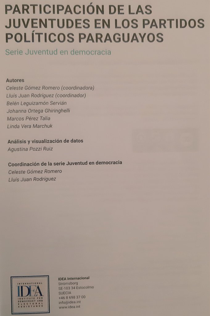 mpereztalia's tweet photo. Ya salió la versión impresa de este trabajo colectivo para @IDEAint_py sobre participación política de jóvenes en partidos políticos de Paraguay. Escribimos con @JohannaParaguay, @lindamarchuk y fue coordinado por @celegr y Lluís Rodríguez 👇 https://t.co/adESOUQapI