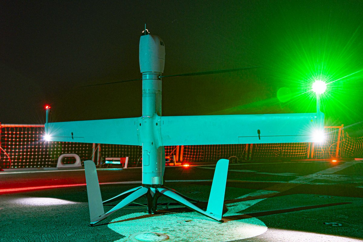 SurfaceWarriors's tweet photo. 🛰️UAV. Get eyes on. It's #WarshipWednesday!⚓
An Aerovel Flexrotor unmanned aerial vehicle prepares to launch off USS Paul Hamilton. #DDG60 is deployed to the U.S. 5th Fleet area of operations to help ensure maritime security and stability in the Middle East region. https://t.co/EUBttr7acR