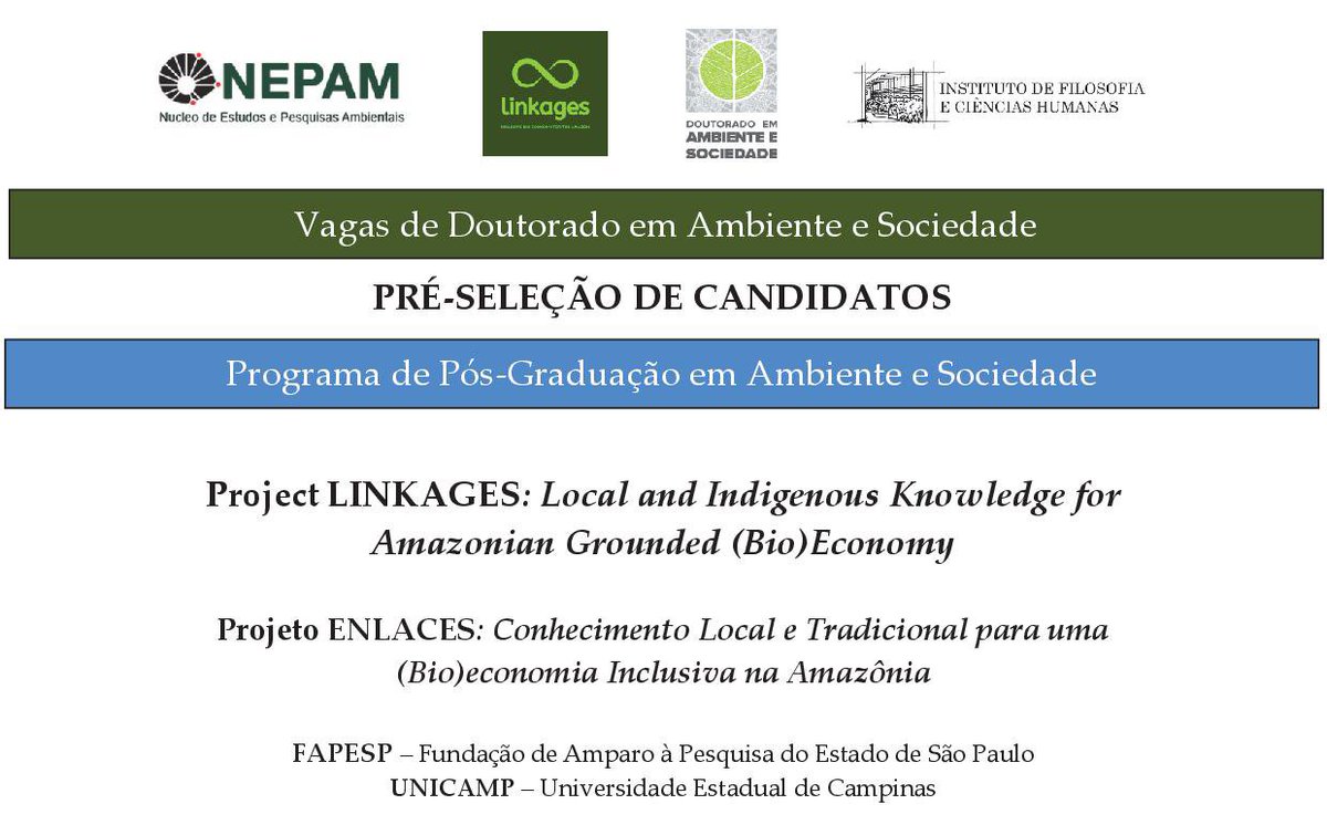 OPORTUNIDADE: CHAMADA DE PRÉ-SELEÇÃO: DUAS VAGAS DOUTORADO AMBIENTE E SOCIEDADE 2023

nepam.unicamp.br/oportunidade-c…