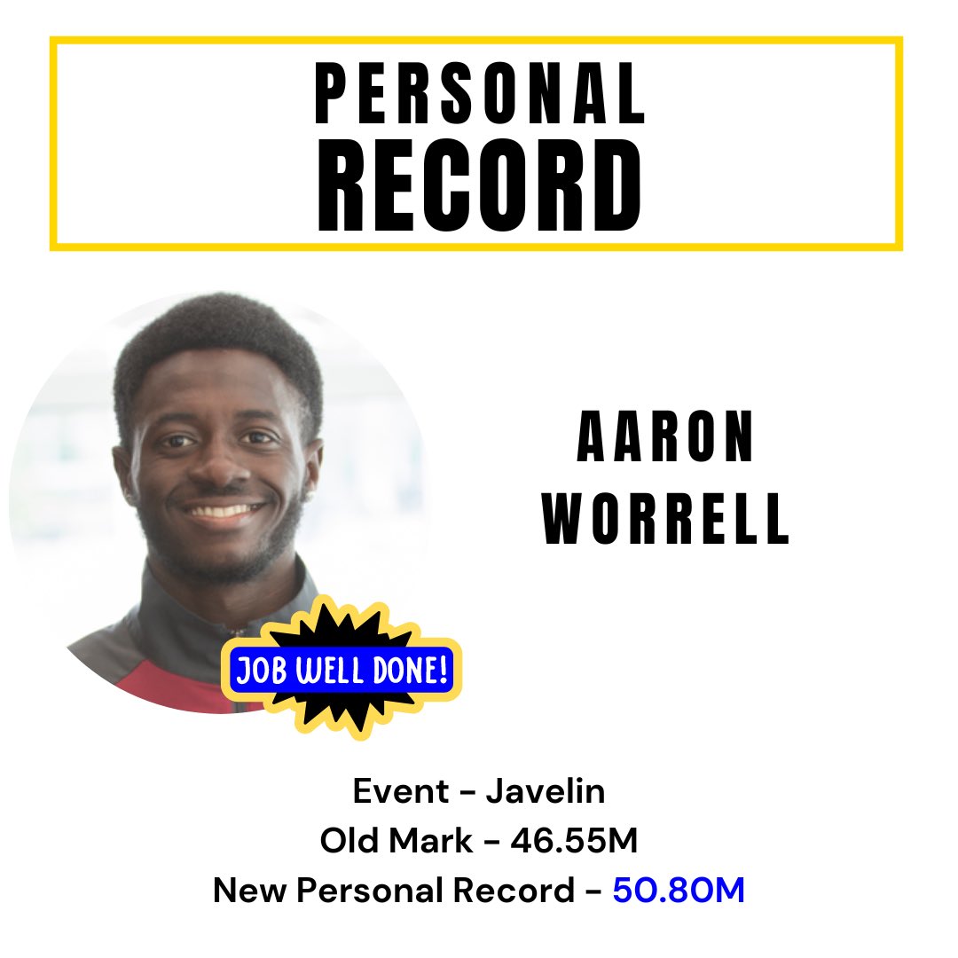 Congrats to Aaron Worrell on setting four new Personal Records last week🔥

#congrats #jobwelldone #trackandfield #outdoorseason #letsgetit #barbados #athletics
