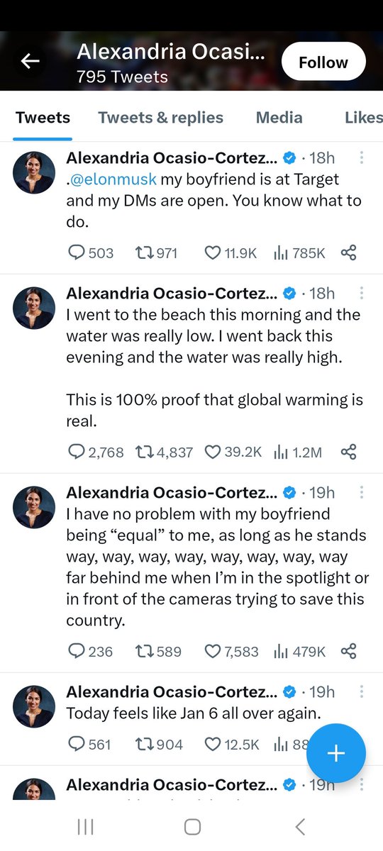 Lana_L's tweet photo. @catturd2 @AOC It's using the same picture as her main. You can't see the word parody when you read the individual tweets. They're doing other things to look like her official Twitter. Like tweeting this exact tweet and getting verified. Ppl did that to Elon to criticize paying for a checkmark. https://t.co/tOTm3piGjg