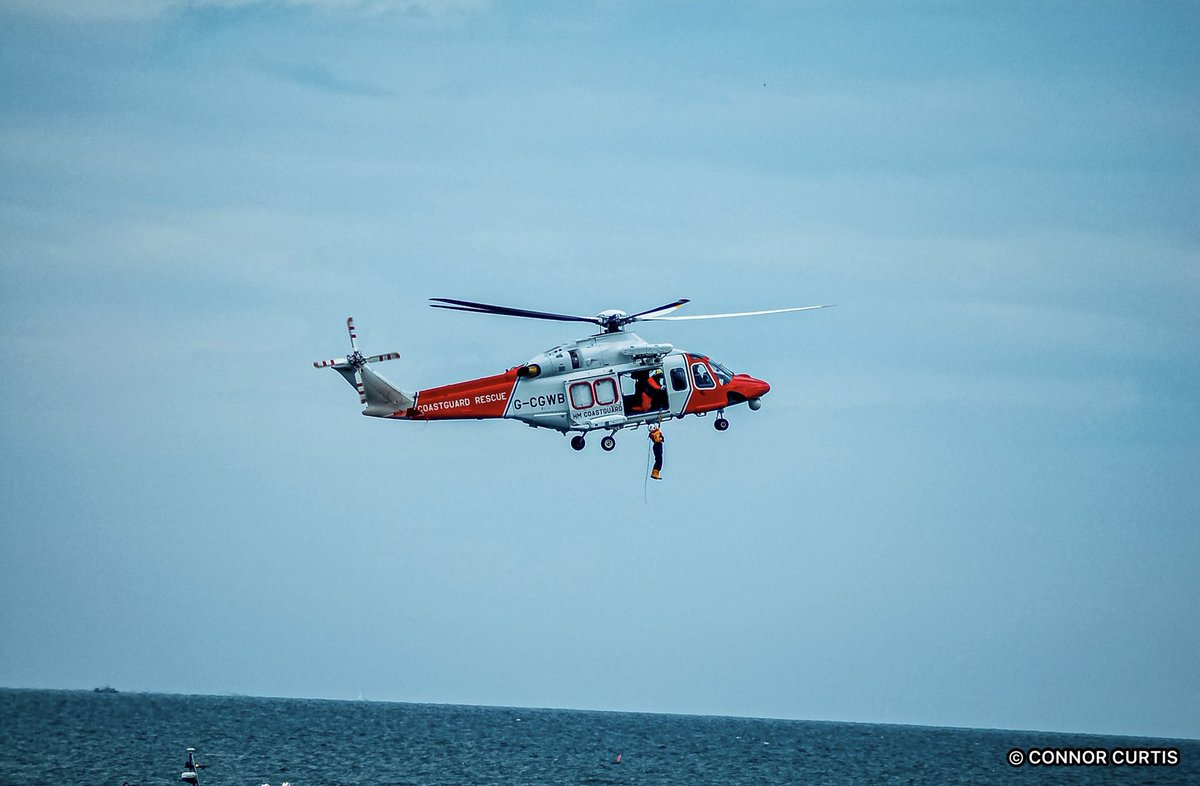 HMCG AW189 on a training exercise with Mudeford RNLI in Christchurch bay