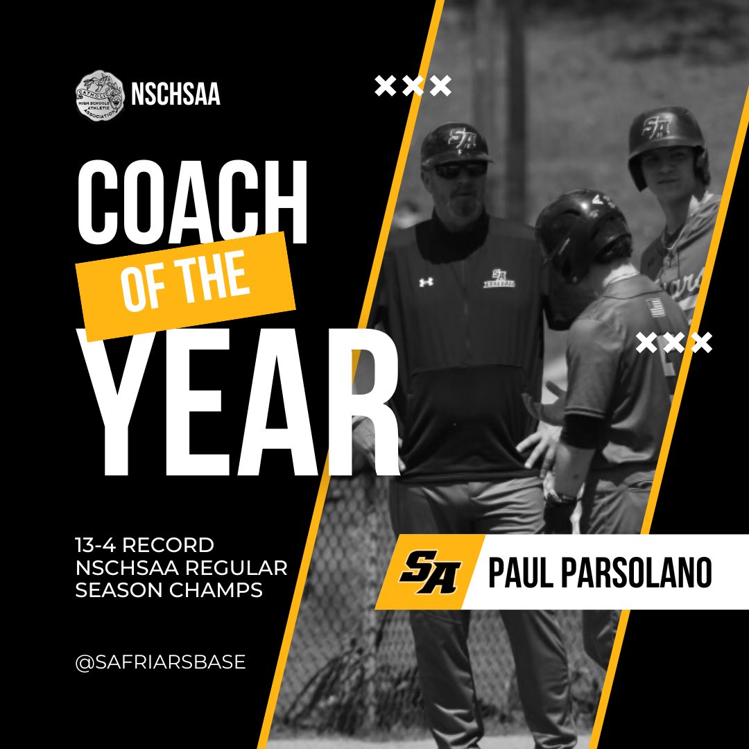 Congrats to our very own Coach Pars! He was named the 2023 NSCHSAA Coach of the Year! Coach Pars led the Friars to a 13-4 league record and a first place finish for the first time in 22 years! #FriarNation @coachpars @StAnthonysAth @StAnthonysHS @axcessbaseball @Gregg_Sarra