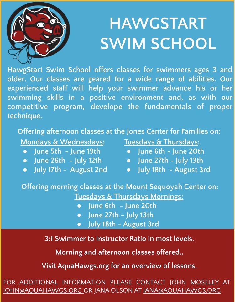 New class listing are now available on our website, click on the HawgStart tab. aquahawgs.org