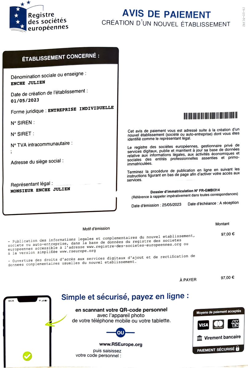 julien_enche's tweet photo. Coucou les micro-entrepreneurs.
J'ai créé ma micro-entreprise il y a peu et j'ai reçu ce courrier.
Arnaque ou pas ?...

#microentreprise #microentrepreneur #facturepasprevue https://t.co/vz0gOQtgaX