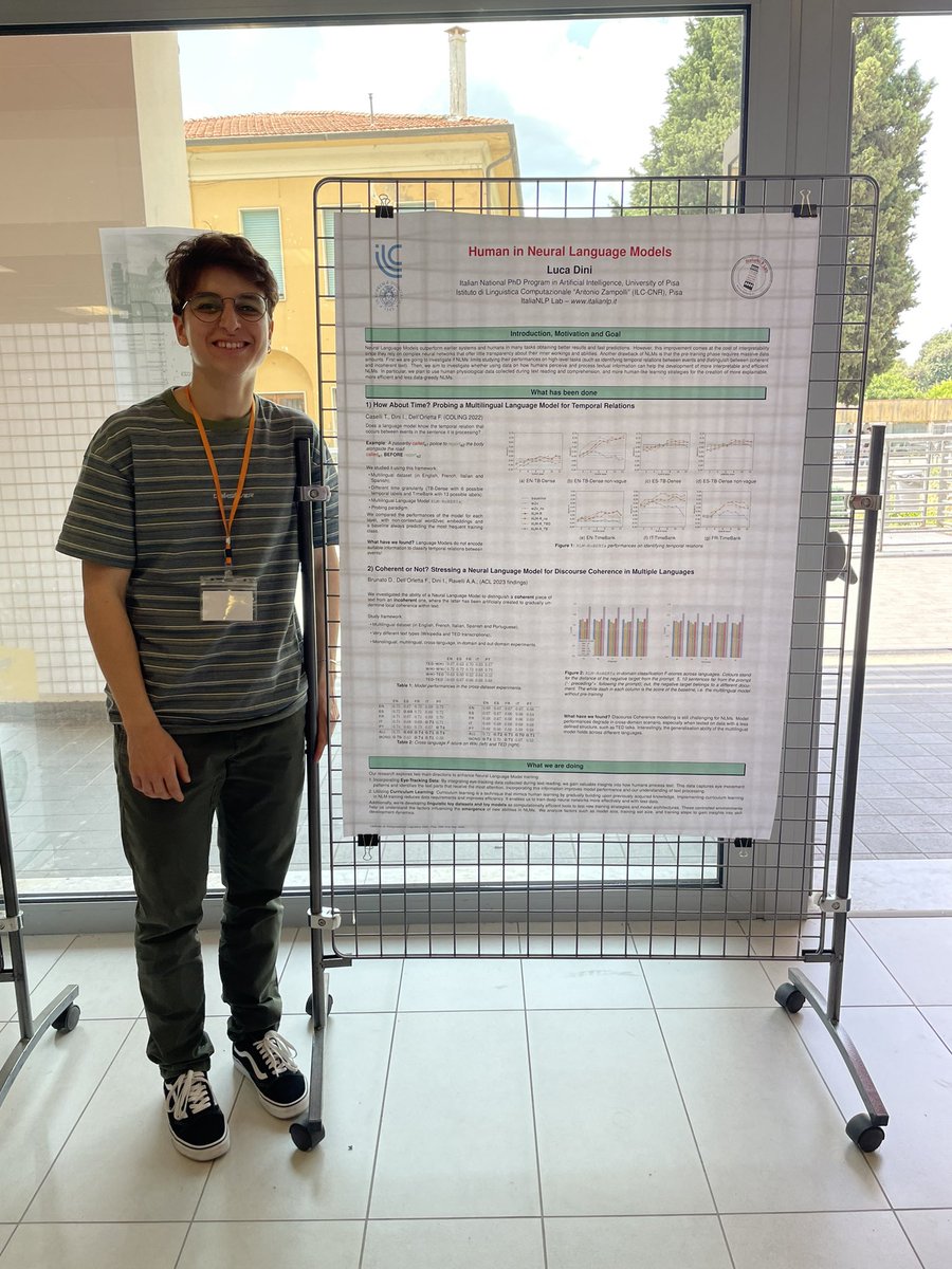 Luca Dini at the poster session presenting his PhD project: “Human in Neural Language Models” <a href="/AILC_NLP/">AILC_NLP</a> #NLProc