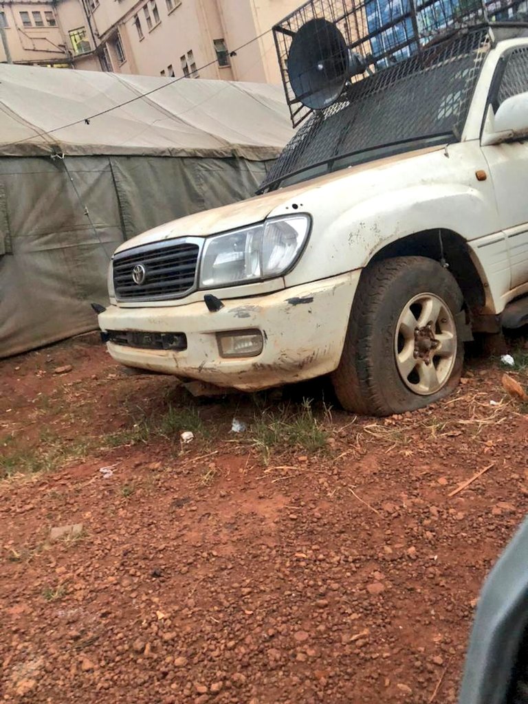 This is how @redcard_ug Leader @kizzabesigye1's famous War Machine LandCruiser UAN 661V looks today. Police has been illegally holding at CPS Kampala for 11months. Police is holding the car for one offence: it belongs to Besigye. That is impunity.