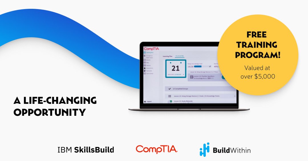 Attention DC residents! Exciting news ahead!
<a href="/IBM/">IBM</a> &amp; <a href="/CompTIA/">CompTIA</a>, the IT powerhouses, partnered with <a href="/BuildWithin/">Build Within</a> to unveil an extraordinary program. 
Prepare for an exhilarating journey towards an IT credential and seize an incredible career in technology!

👉comptia.org/landing/buildw…
