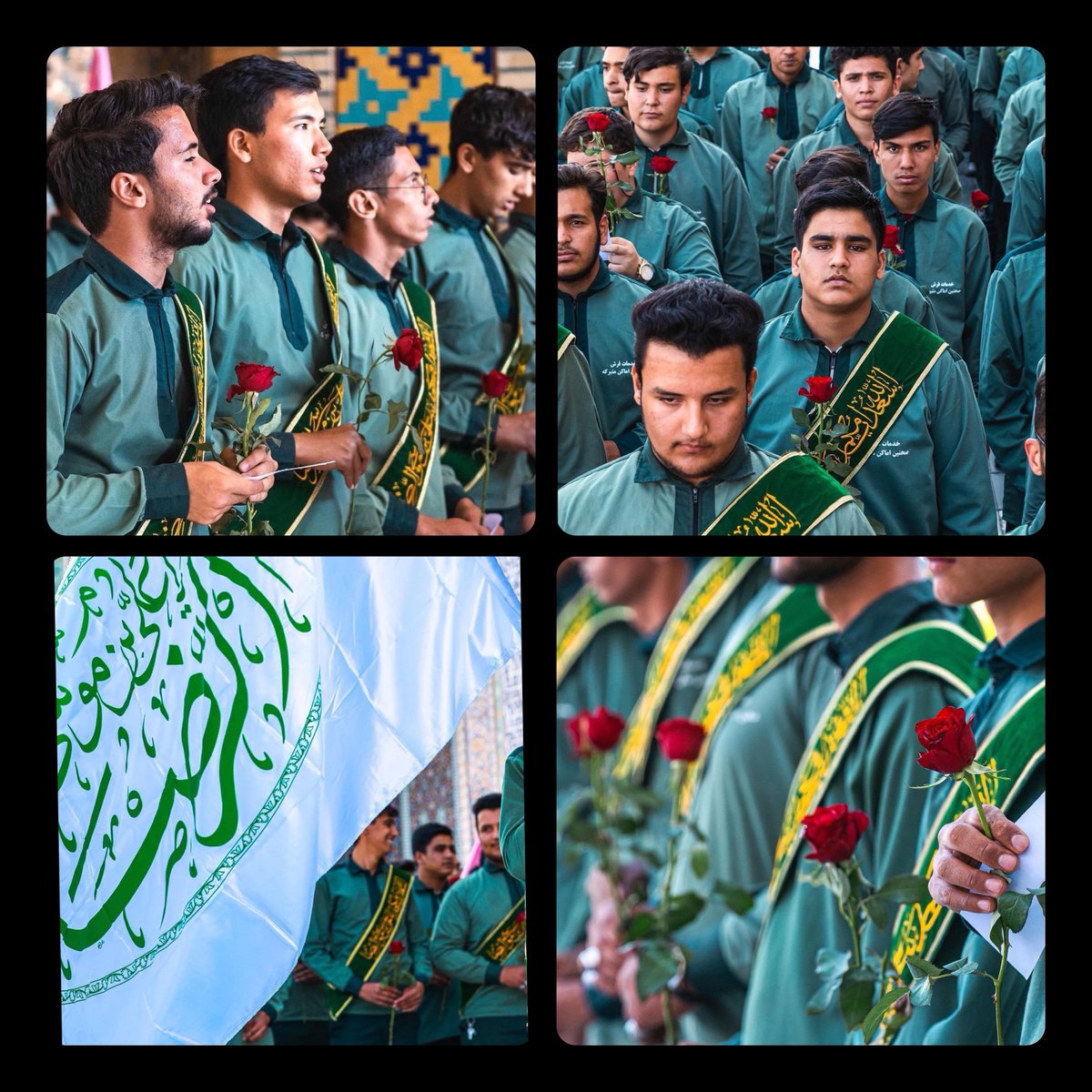 Young Khadims who are in charge of carpets in the holy shrine of Imam Rezaع, celebrated his birthday by bringing flowers to the shrine.♥️🌹