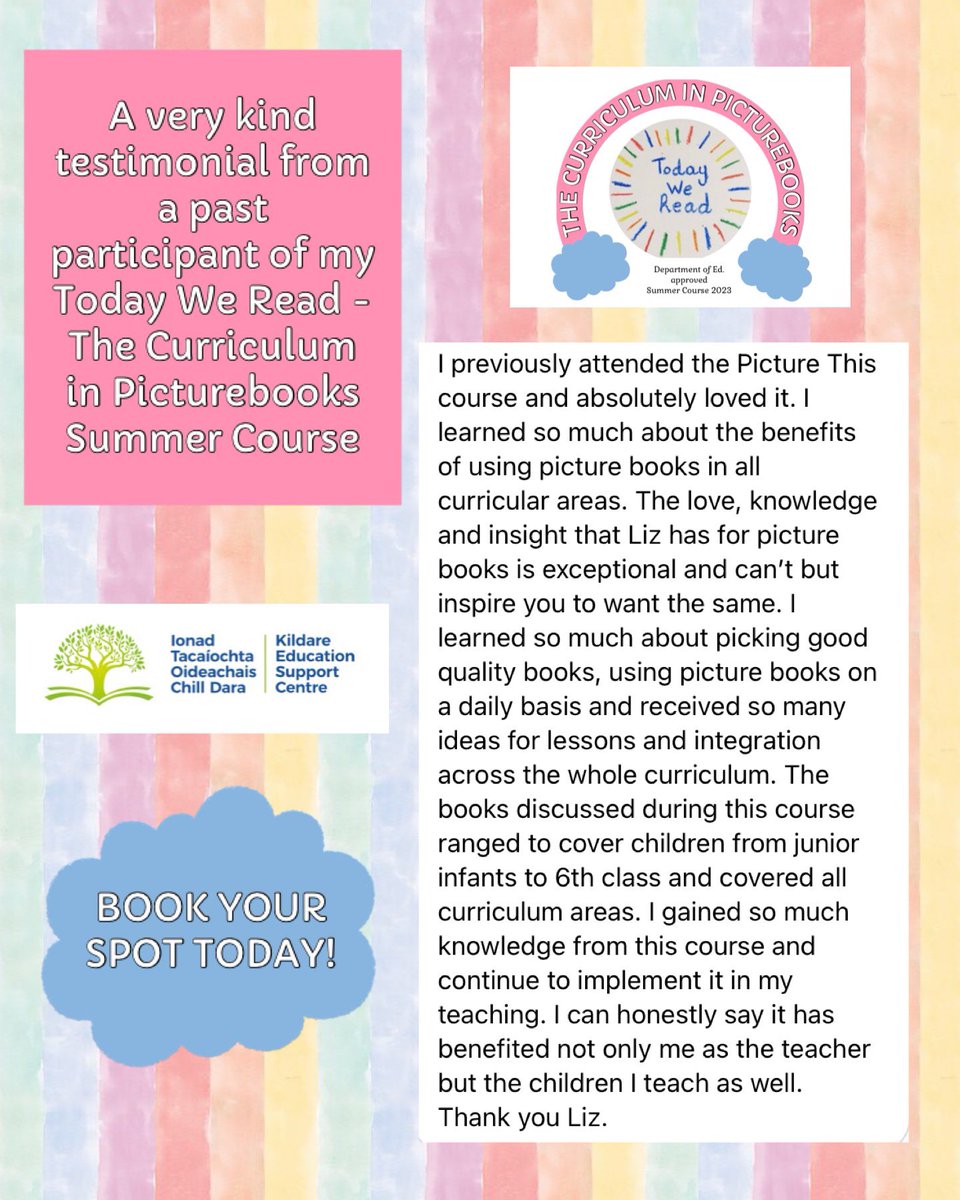 today_we_read's tweet photo. 📖 Department of Ed Approved Summer Course 📖

Still spaces available on my Today We Read - The Curriculum in Picturebooks summer course 📚 Swipe for more info or visit @KECtweet’s website to learn more. 

Thank you to Catherine for these kind words 💕 #edshareie #edchatie https://t.co/cD1G7uULq8