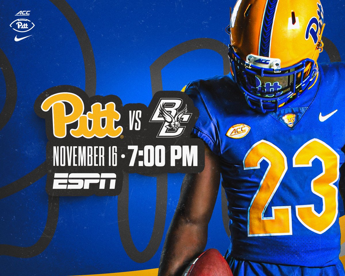 Pitt_FB's tweet photo. ESPN Thursday Night Football ✨

Pitt 🆚 Boston College

Thursday, Nov. 16 ⏰ 7 p.m.

🏟️ @AcrisureStadium
📺 @ESPN 
📻 @937theFan

Season Tickets 🎟️ https://t.co/966nzHnLhD

#H2P » #WeNotMe https://t.co/txbTDsXaMA
