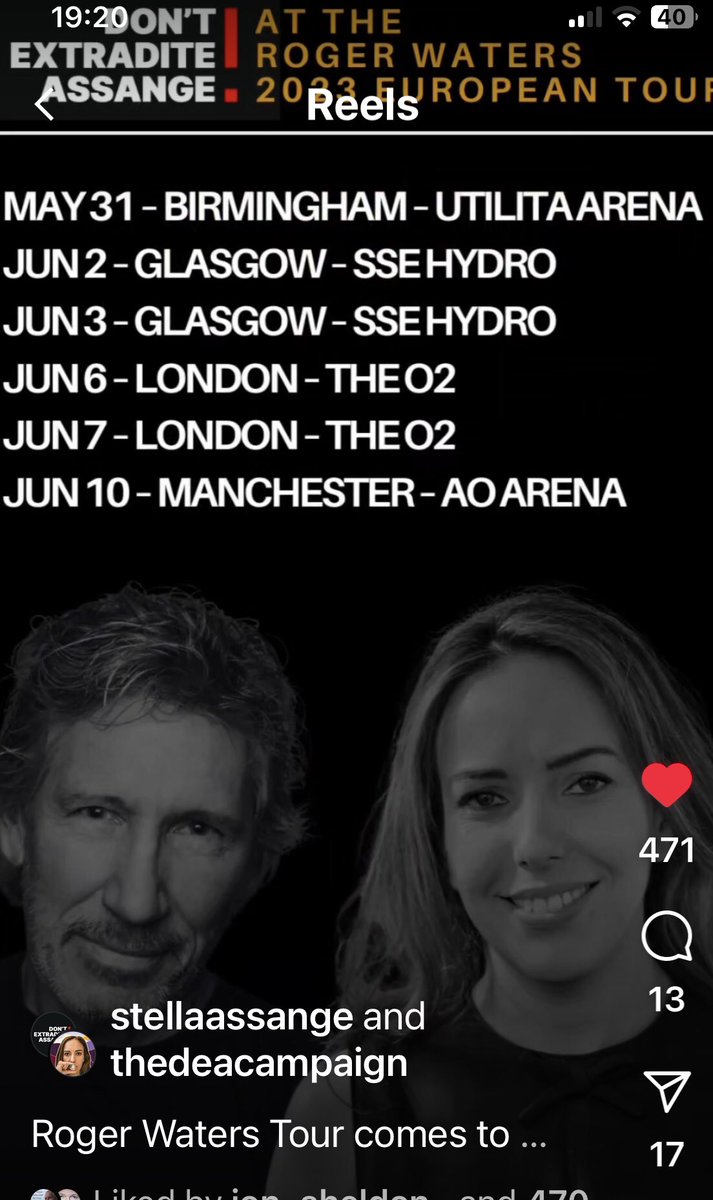 If you live in Britain DON’T MISS @rogerwaters wonderful gigs!!! 
#RogerWaters ❤️✊ #ThisIsNotADrill 
#StellaAssange 
#FreeJulianAssangeNOW