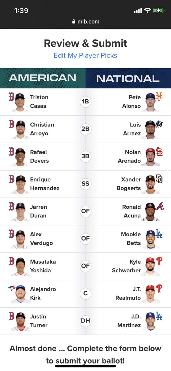 SeanKell_1's tweet photo. @MLB @ScottsLawn Perfect ballot, no bias here🤞 https://t.co/FB7aKPz16r