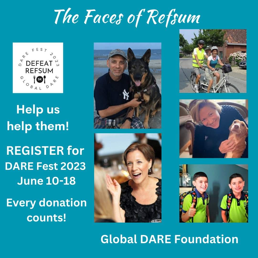 An early diagnosis can make a huge difference for folks with this rare disease. The Global DARE Foundation is funding research to 
make lives better for those with Refsum. 
Register for DARE Fest 2023 today and help us reach our goal of $35,000!
givebutter.com/DARE-Fest-2023
#DareFest
