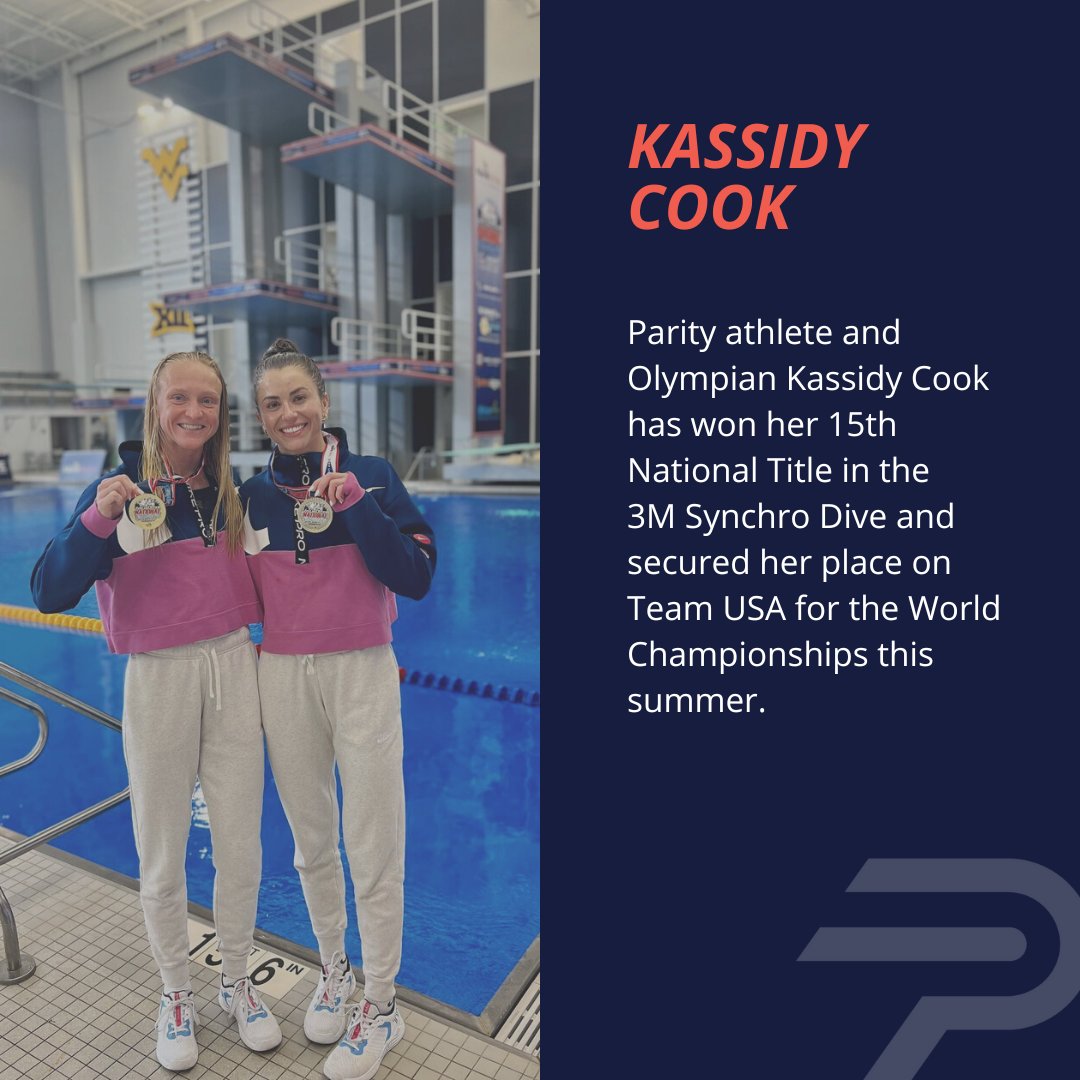 Parity (@paritynow_) on Twitter photo Congratulations to Parity athlete & Olympic diver <a href="/KassidyCook1/">Kassidy Cook</a> on winning her 15th National Championship! We'll be cheering as she heads to the World Championships in Japan to secure an Olympic spot for Team USA! 🇺🇸🥇 #SynchroDiving #TeamUSA #OlympicGames #Olympics #ParityNow Congratulations to Parity athlete & Olympic diver <a href="/KassidyCook1/">Kassidy Cook</a> on winning her 15th National Championship! We'll be cheering as she heads to the World Championships in Japan to secure an Olympic spot for Team USA! 🇺🇸🥇 #SynchroDiving #TeamUSA #OlympicGames #Olympics #ParityNow