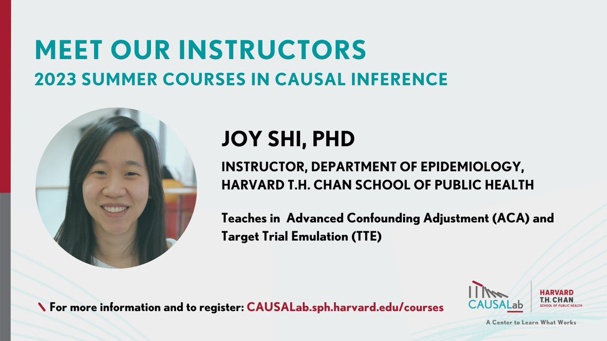 Meet Joy Shi, Instructor @HarvardEpi. Her work focuses on the development of novel causal inference methods—primarily for instrumental variable analysis—and their applications to chronic diseases. 👉 Expand your knowledge by learning from @joy_shi1 in ACA or TTE!