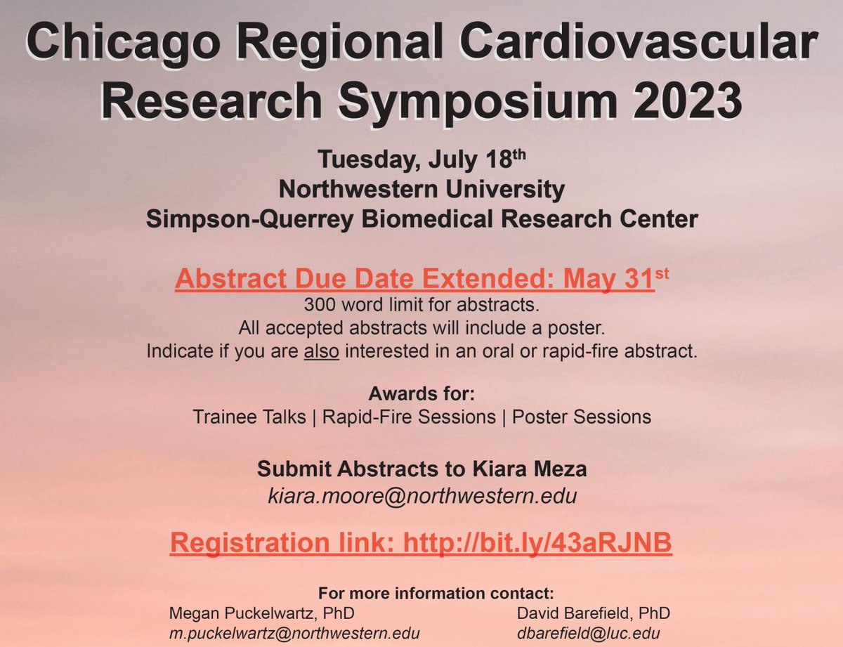 Registration for the 2023 Chicago Regional Cardiovascular Research Symposium is now open!

🔗Register via this link: bit.ly/43aRJNB