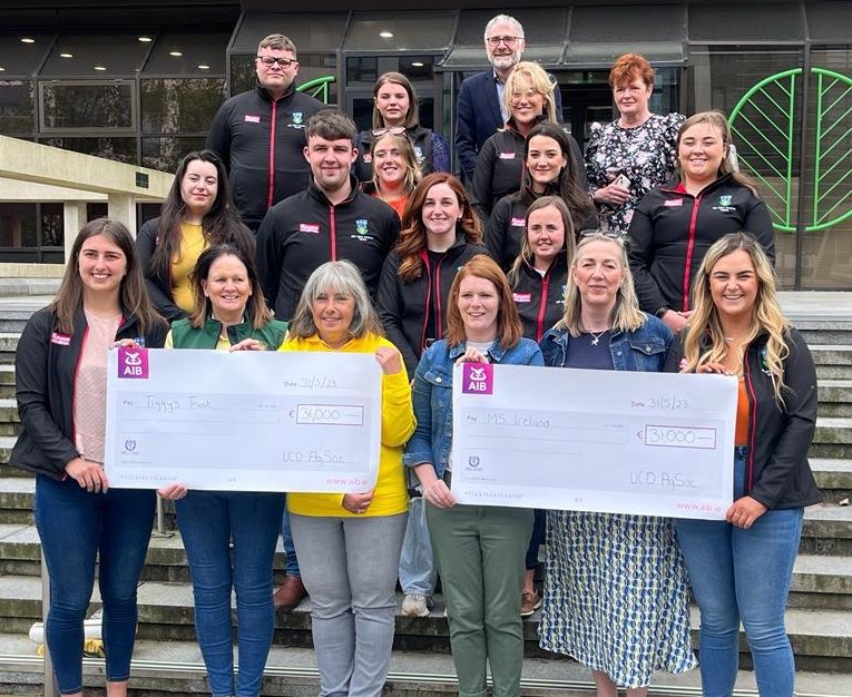 We are proud to announce that for 2022/23 Ag Soc raised a total of €62,000! This means @tiggystrust and @MSIRELAND were presented with cheques for €31,000 each. Huge thanks to all our sponsors throughout the year, committee members for their time and everyone else who donated.