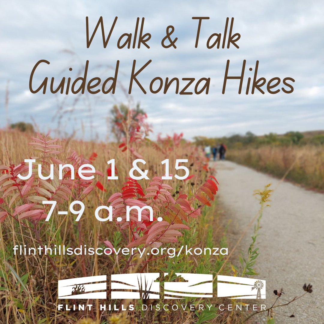Come along for an immersive experience into the Flint Hills with our Guided Konza Hikes on Thurs., June 1 &amp; 15, 7-9 a.m. Pre-registration is required, and spots are limited. Sign up today at bit.ly/3Ocnsdf