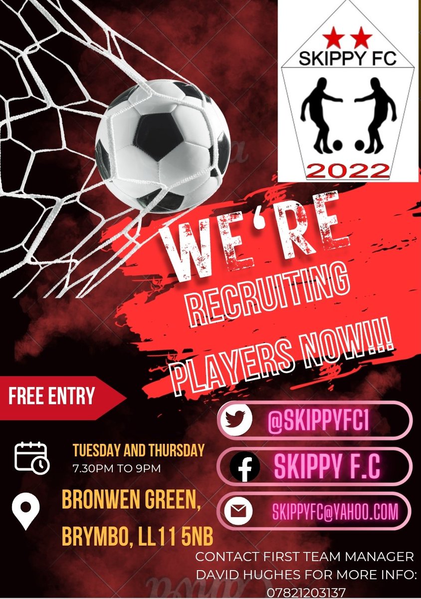 SKIPPYFC1's tweet photo. Anyone that is intrested contact our first team manager David Hughes. (16+)
Retweets would be Hugely appreciated. Thanks in advance. https://t.co/DI43qro0bf