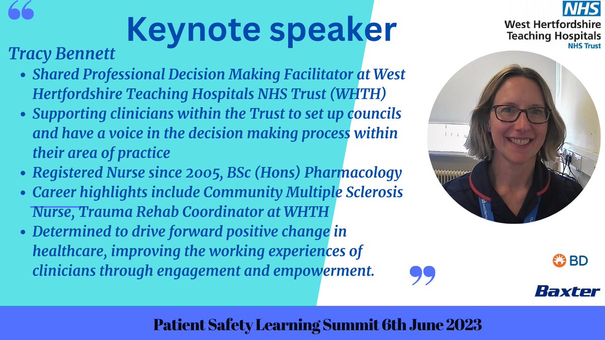 📢We are so excited to introduce our very own WHTH Keynote Speaker for our next Patient Safety Learning Summit next week; Tracy Bennett! Tracy will be explaining all about Shared Professional Decision Making! Register at:  tinyurl.com/Patient-Safety…📢