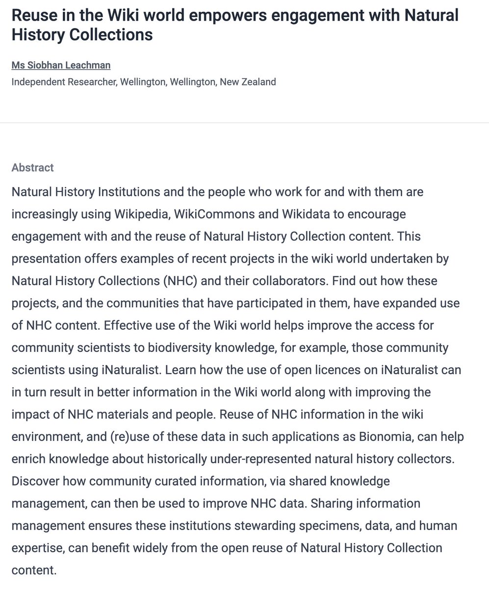 SiobhanLeachman's tweet photo. Tomorrow! 1 June 2023 9.30am Imperial B I'll be presenting in the Broadening Access and Use of Natural History Collections symposium. My presentation will be about Wikipedia/Wikidata/Wikicommons and how engagement with Wiki can benefit Natural History Collections. #SPNHC2023 https://t.co/cOg5GIFnuf