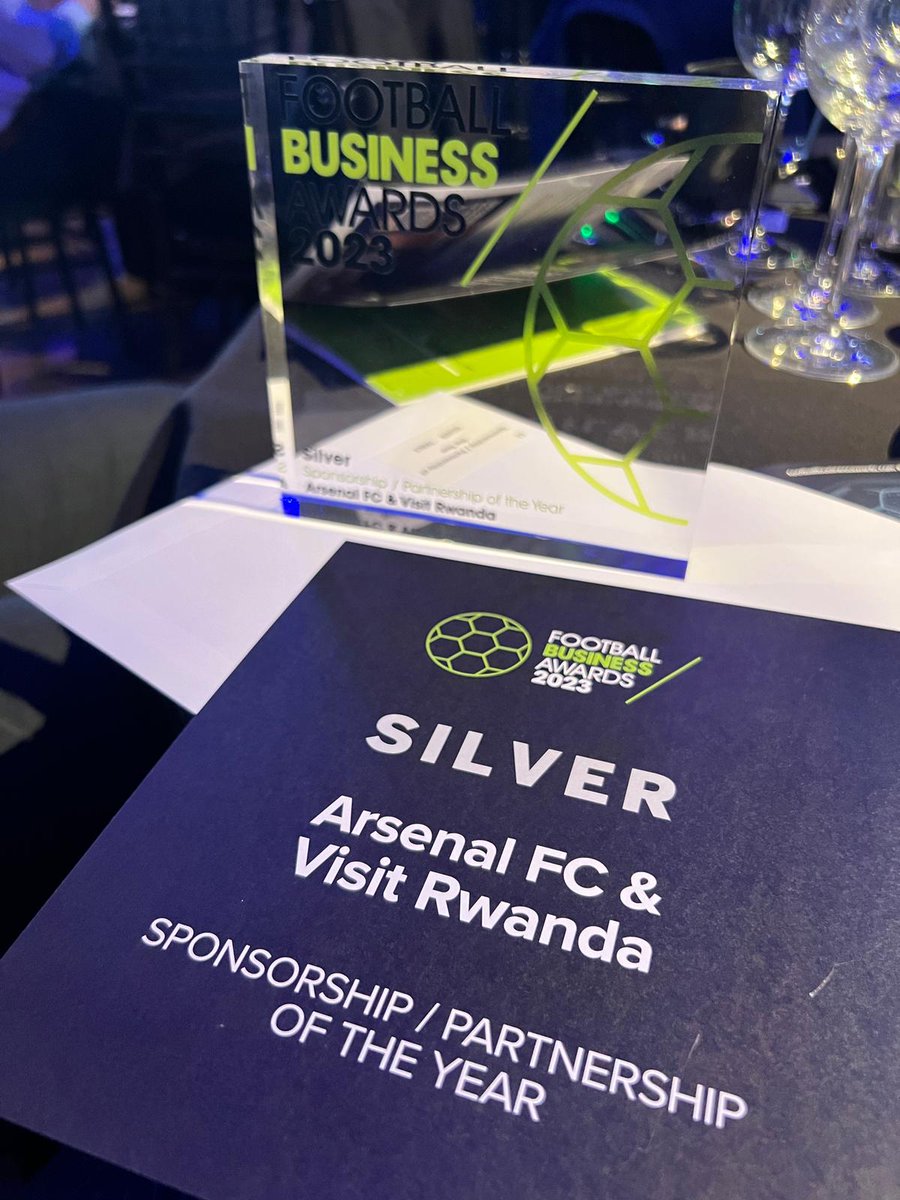 🥈 #VisitRwanda🇷🇼and @Arsenal claimed the Silver Award for Partnership of the Year at the Football Business Awards 2023 last week. The award is a great testament to the impact of the groundbreaking partnership. More about the awards: footballbusinessawards.com #FBA23