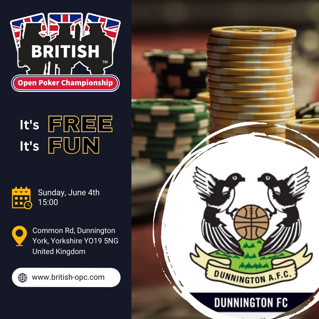 Europeanopc's tweet photo. June 4th at Dunnington Sports FC! Come with your friends and family. Have fun and improve your poker game!

#poker #UK https://t.co/iLdquLeD3a