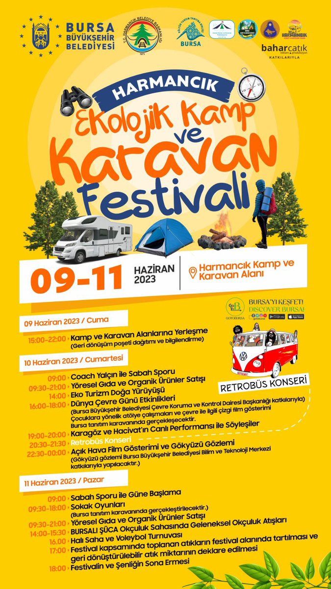 ukkforg's tweet photo. 2.Harmancık Ekolojik Kamp ve Karavan Festivalimizi Bursa Büyükşehir Belediyemiz ile birlikte 09-11 Haziran 2023 tarihleri arasında konser ve çeşitli aktiviteler ile gerçekleştiriyoruz. https://t.co/hrye0NmNYa