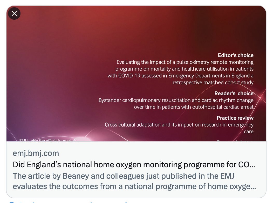 'Did England’s national home oxygen monitoring programme for COVID-19 work? Yes… and no.' On this issue of @EmergencyMedBMJ, the editor discusses our papers led by @drtombeaney and @Jonny_M_Clarke, exploring complementary angles of the evaluation. emj.bmj.com/content/40/6/3…