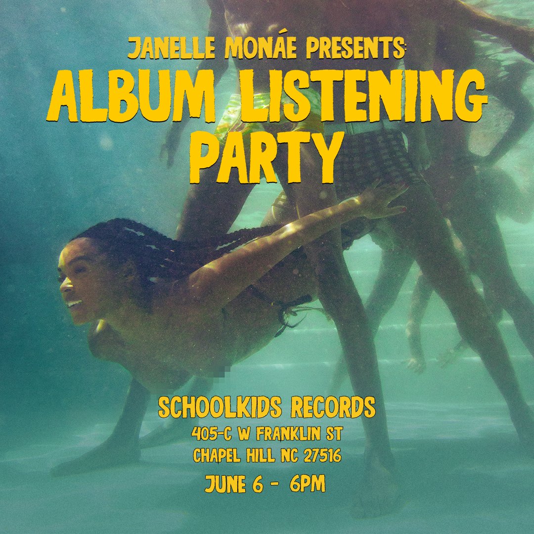 Schoolkids's tweet photo. Can’t wait until June 9th to hear the new Janelle Monáe album in full? Join us on JUNE 6 at 6pm for an intimate listening event where we will play "Pleasure Party" front to back.
See below for more info... https://t.co/kVlx8V5oZF