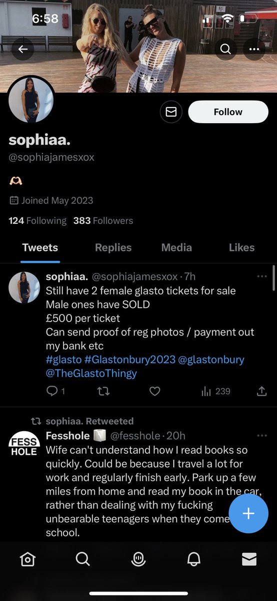 HazsAngel's tweet photo. Beware of this scammer!!!!
Last week I saw she was selling tickets and they looked legit she shown me her ticketmaster and everything but guess she lied and used the tickets for herself!! I paid half of the money £130 was supposed to pay 260 thank god I didn’t !!! @sophiajamesxox https://t.co/9sJ1KANJwp