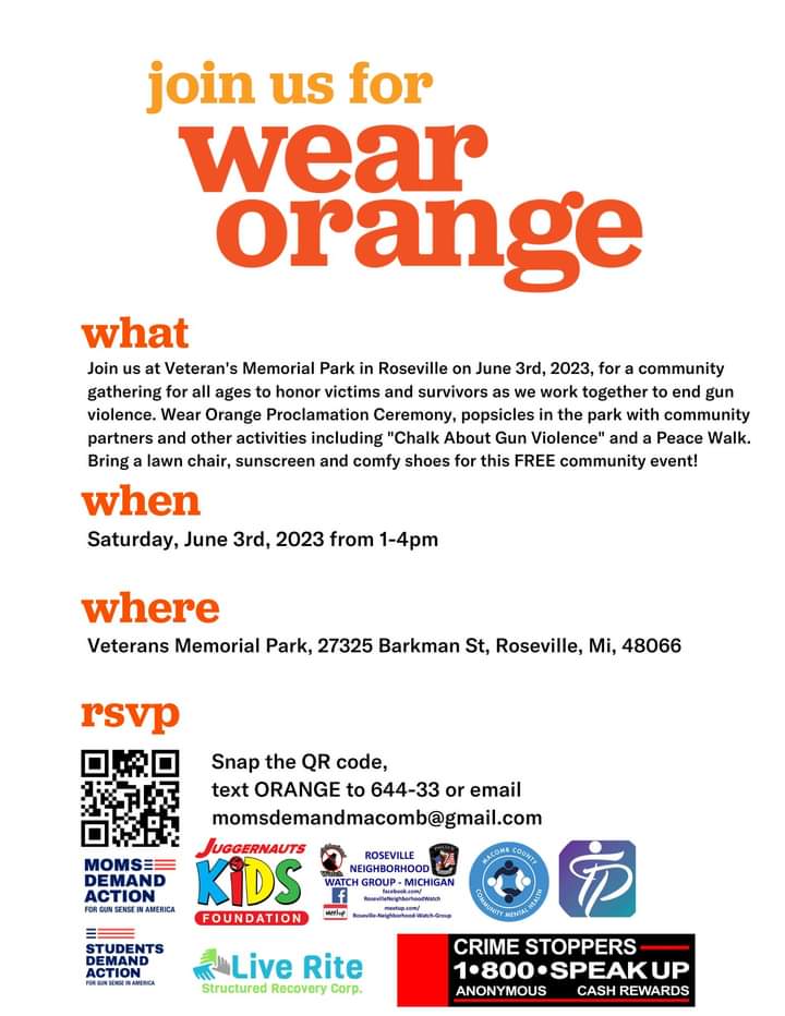 Saturday, June 3rd at 1pm-4pm Live Rite will be at the Wear Orange event at Veterans Memorial Park in Roseville. We will be honoring victims of gun violence and survivors. Make sure to wear your orange! 🧡🧡🧡🧡
#endtheviolence #wearorange #strongertogether
