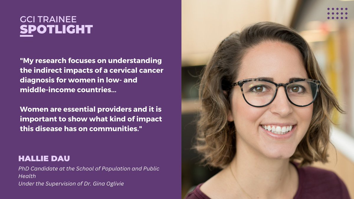 Gynecologic Cancer Initiative (@gci_cluster) on Twitter photo Check out our GCI Trainee Spotlight on <a href="/Hallie_Dau/">Hallie Dau</a>!
Hallie is a <a href="/ubcspph/">UBC's School of Population and Public Health</a> PhD Candidate is working under the supervision of Dr. Gina Ogilvie (<a href="/gina_ginao/">Gina Ogilvie MD DrPH</a> ) to understand the social and economic impacts of #cervical cancer on women and children in Uganda ⏩ buff.ly/3MEtDEr Check out our GCI Trainee Spotlight on <a href="/Hallie_Dau/">Hallie Dau</a>!
Hallie is a <a href="/ubcspph/">UBC's School of Population and Public Health</a> PhD Candidate is working under the supervision of Dr. Gina Ogilvie (<a href="/gina_ginao/">Gina Ogilvie MD DrPH</a> ) to understand the social and economic impacts of #cervical cancer on women and children in Uganda ⏩ buff.ly/3MEtDEr