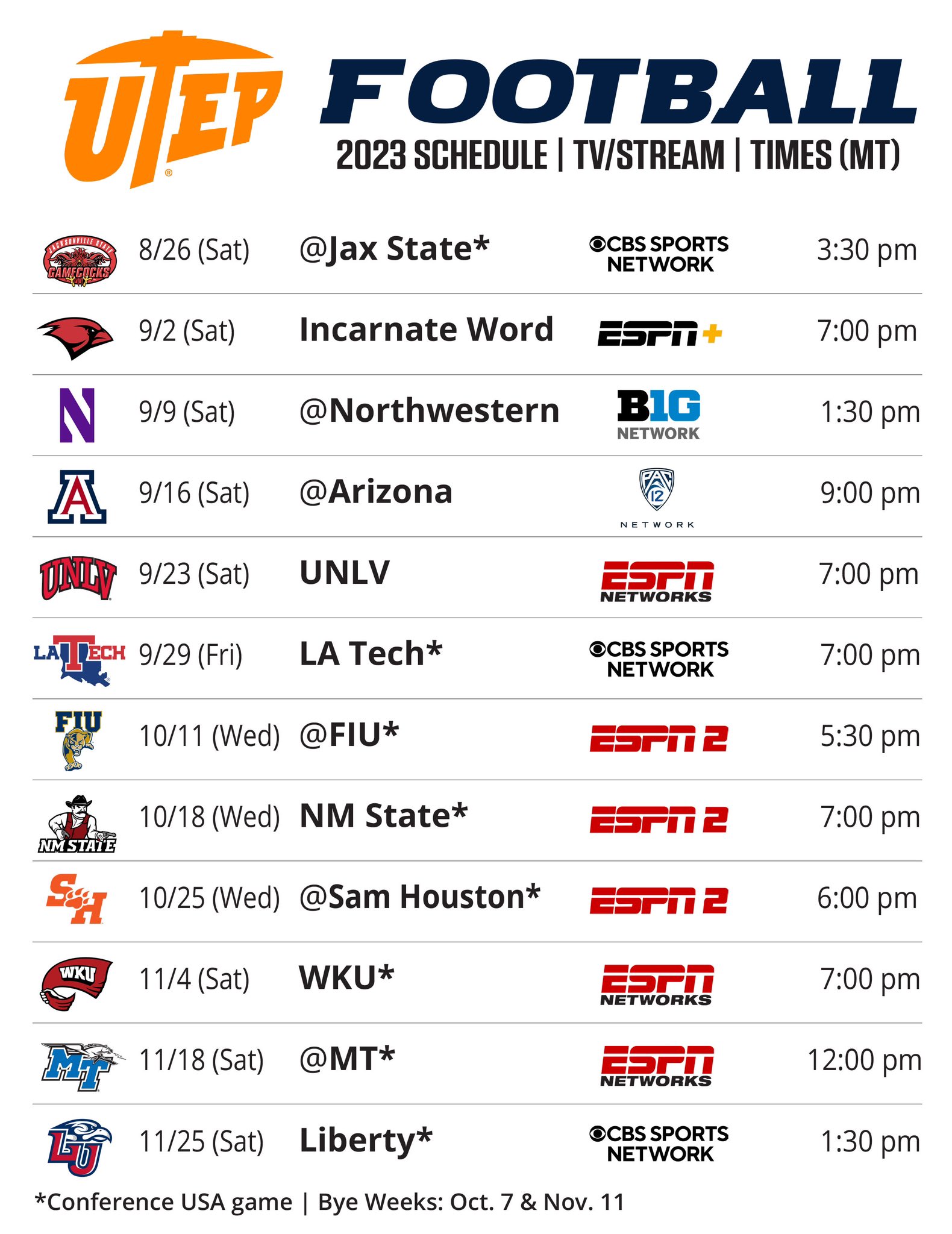 Utep football schedule discount