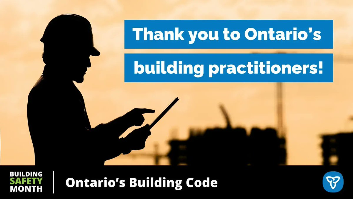 ONmunicipal's tweet image. #BuildingSafetyMonth may be ending today, but Ontario’s building practitioners work year-round. Thank you to our municipal partners, members of @OBOA_Office, and everyone else who works enforcing and implementing Ontario’s Building Code!  
#BuildingCodeMatters