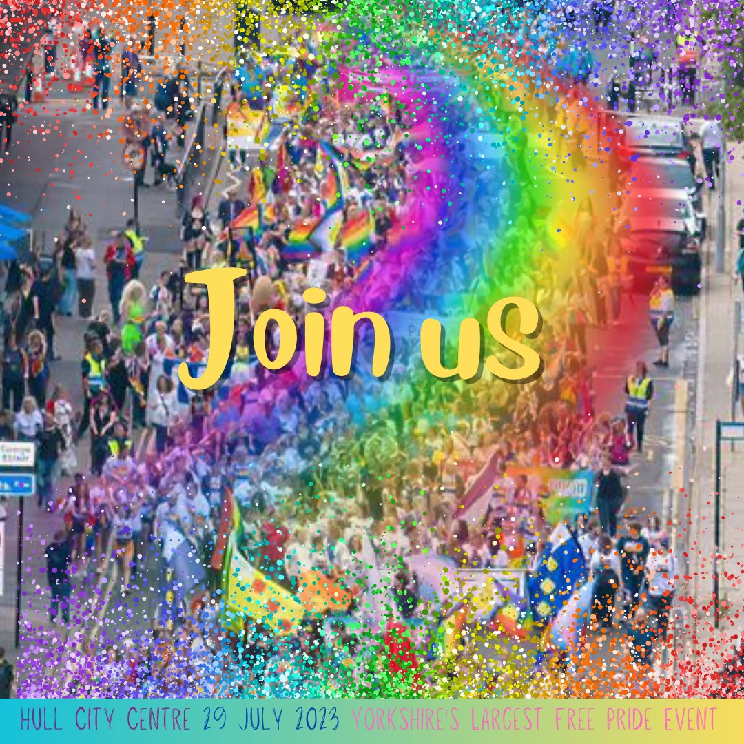 We want to see you dressed up, out and proud and marching through the city for Pride in Hull 2023. 
❤️🧡💛💚💙💜
To book your parade space please visit and complete  bit.ly/3okTDfR
