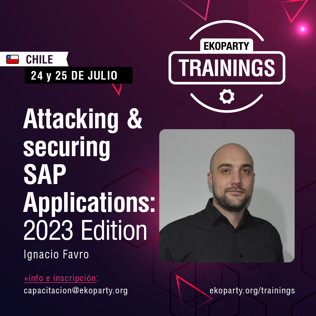 ekoparty's tweet photo. ATTACKING & SECURING SAP APPLICATIONS 🔥

📌El 77% de los ingresos del mundo pasan por un sistema SAP. Sin embargo, la mayoría de veces, estos sistemas están fuera del alcance de un pentest tradicional.

Este curso desarrollará por qué es importante prestar atención a la seguridad de aplicaciones de negocio y cuáles son los riesgos de no hacerlo.

Trainer: @idfavro 

Más info: https://t.co/IDCxEQVdrg