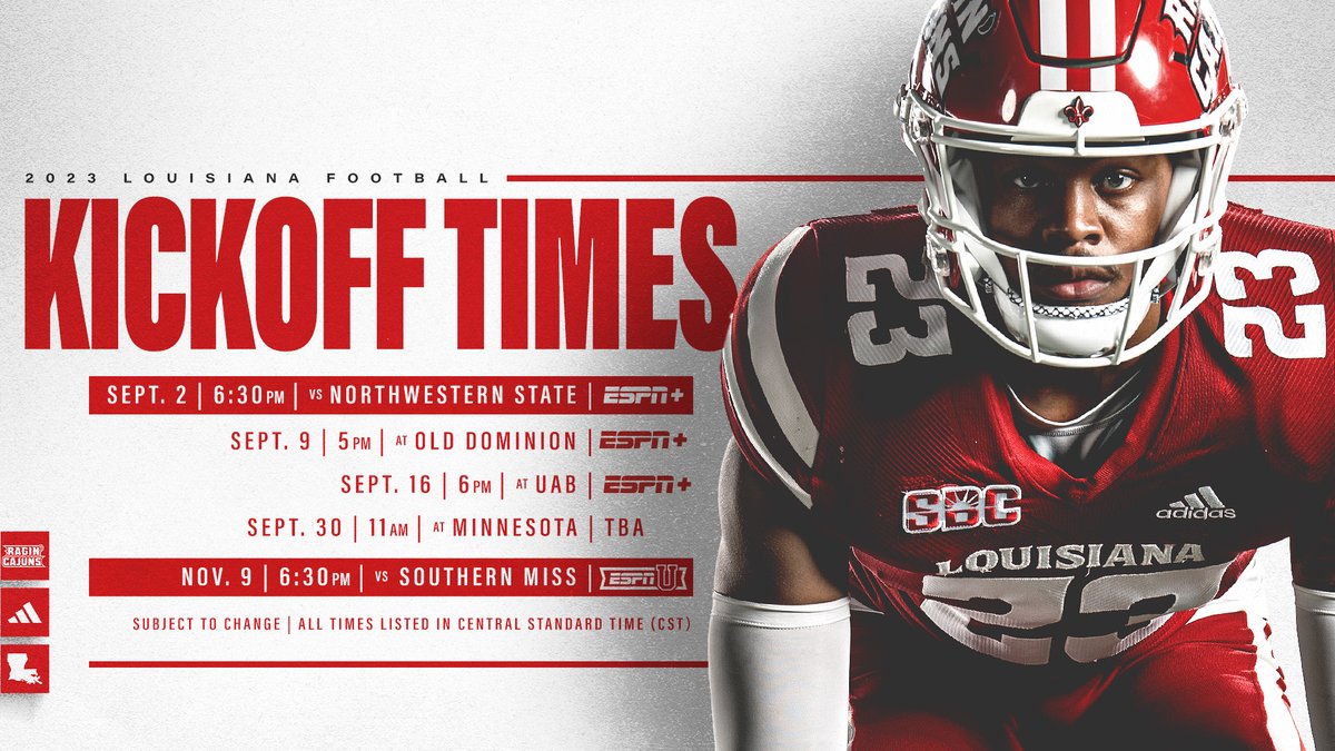 ⏳ It's almost that time... 

Updated kickoff times for the 2023 season ⬇️

#cULture | #GeauxCajuns