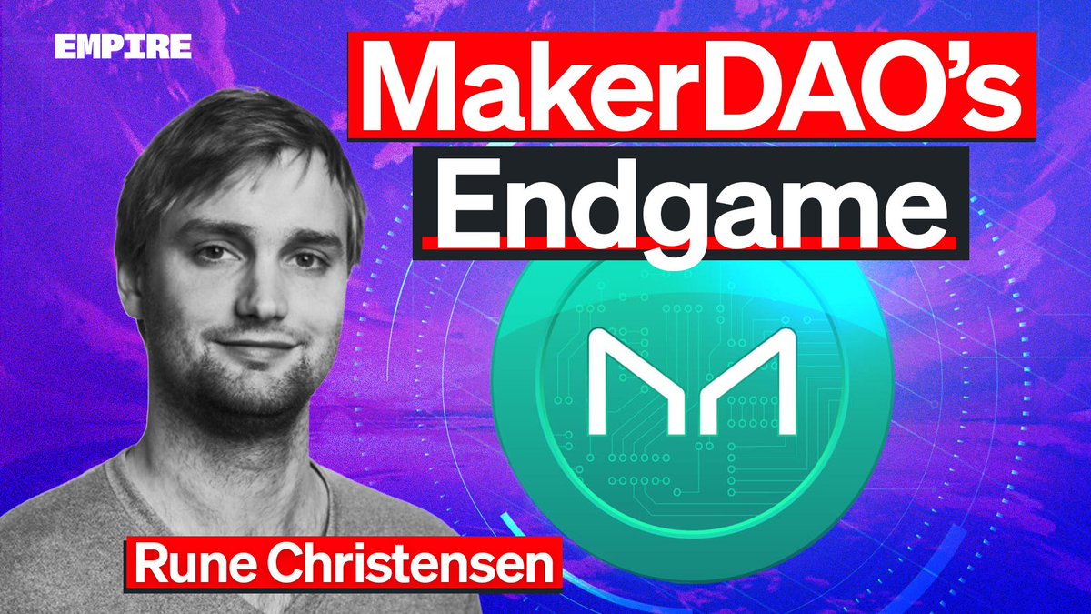 theempirepod's tweet photo. New episode with @RuneKek on MakerDAO's Endgame

The Endgame includes: @MakerDAO's rebrand, SubDAOs with native tokens, AI tools and a new app-specific blockchain

Why take this huge risk? Tune in!

→https://t.co/1wCmIcuWkj
→https://t.co/8dnkO8Lczy
→https://t.co/yeFAO2TJIT https://t.co/mihUfaNgfv