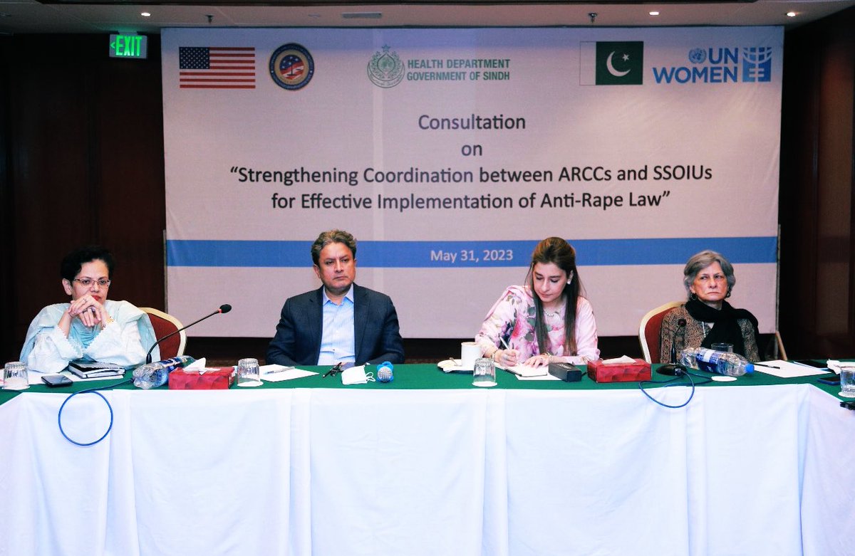 Qasimsoomro's tweet photo. Effective institutional mechanism and partnership with public/private institutions, donor organizations and local councils is required to tackle sexual Violence. @unwomen_pak has been very supportive and helping @SindhHealthDpt #GoS to develop strategic plan, legislation of Medico-legal Act, capacity building of Drs, Police and Prosecutors and piloting the ARCCs centers in Karachi and Sukkur hospitals, also bridging departmental gaps for effective coordination between ARCCs and SSOIUs under the Anti Rape Act, 2021.  We appreciate and laud Senator @AyeshaRaza13 for her continuous sighting and follow up.