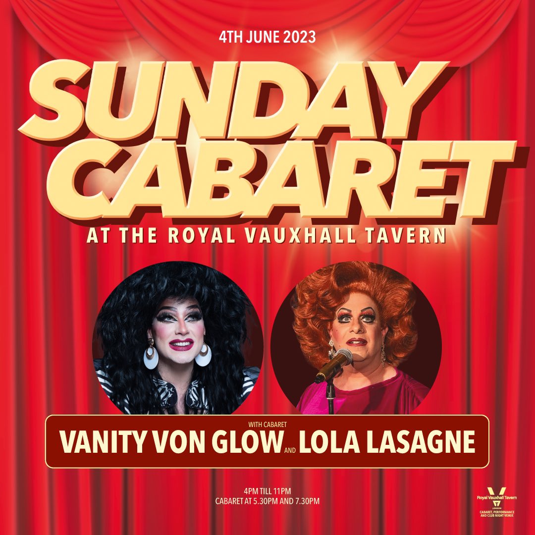 thervt's tweet photo. This Sunday, we welcome back the always hilarious @MissLolaLasagne for big songs and big laughs, plus making her Sunday Cabaret debut is West End cabaret sensation @vanityvonglow. 

🎟 https://t.co/8BzkXeBjWw

🎶 With DJs @simonlevans and guest DJ. https://t.co/ncv0Zs2gfz
