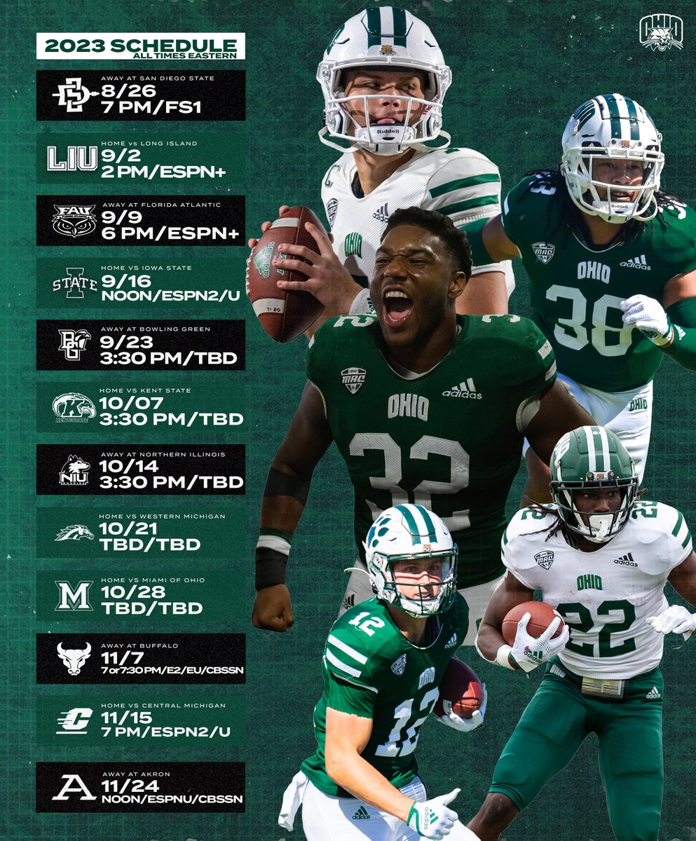 How about some game times? 👀👀👀

📰 bit.ly/3IT3pNl
🎟️ ohiobobcats.com/tickets