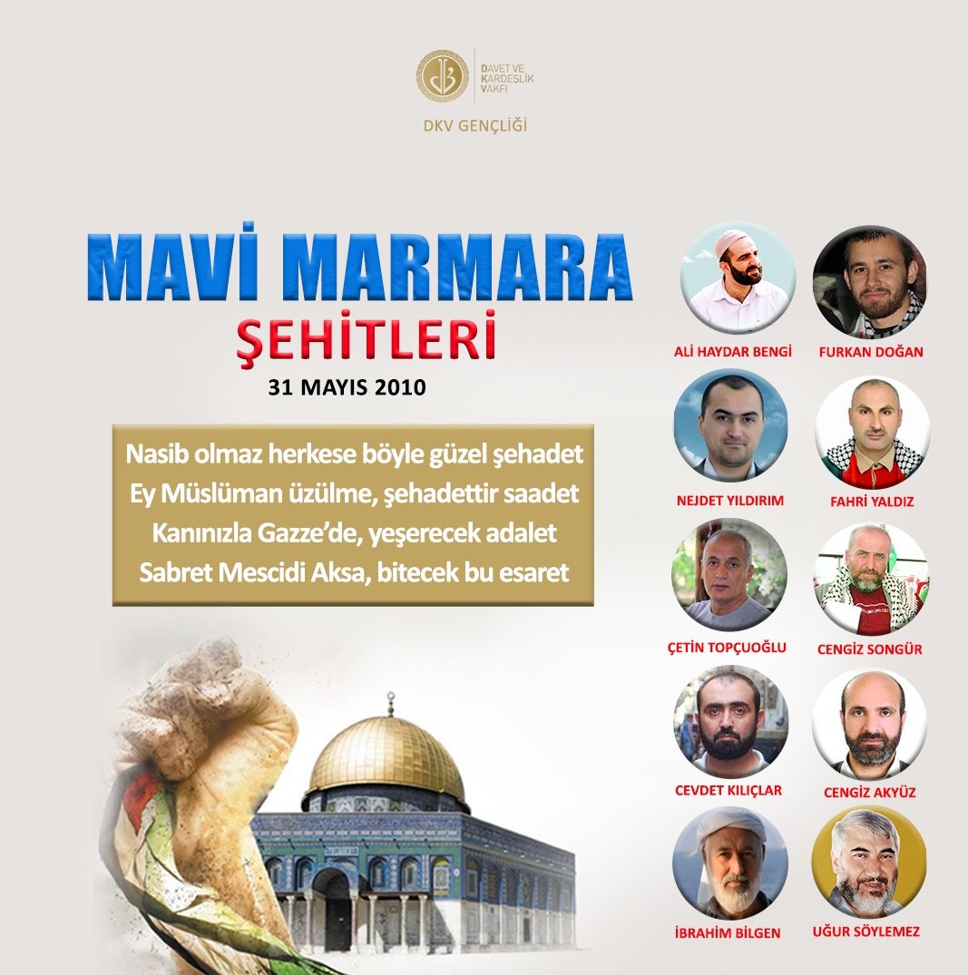 Filistinli kardeşlerinin yanında olduğunu bir nebze acılarını dindirmek için kardeşlik, özgürlük, kurtuluş, yardımlaşma ve dayanışma amacıyla yoluna çıkmışlardı. 
#mavimarmara  #ölümüöldüren