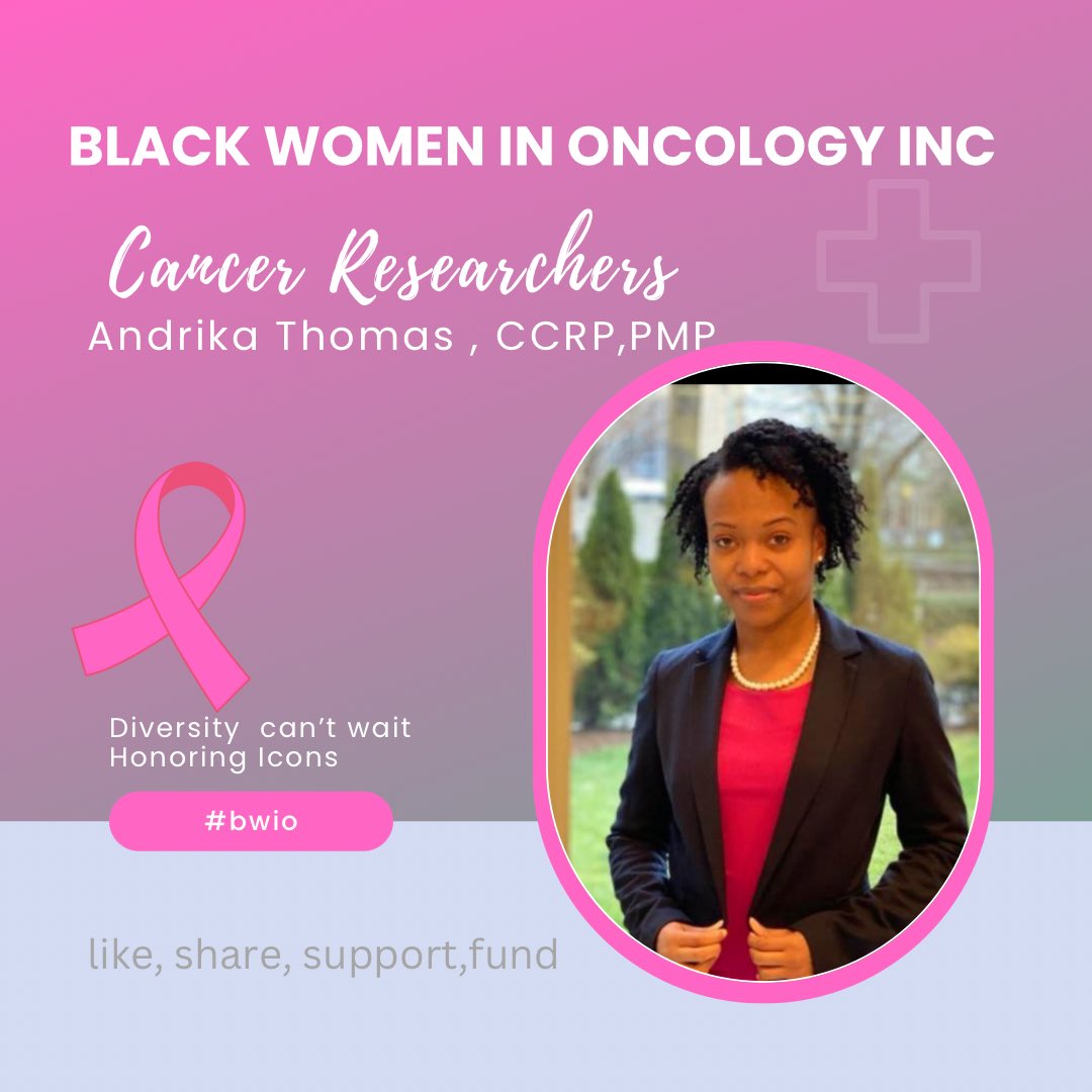 WomenOncologist's tweet photo. #BlackWomenInOncology #honoringicons 
 Andrika Thomas, CCRP
Project Manager, @MSKCancerCenter  
Creator Director, Mentor, Career Consultant,
Black Women In Clinical Research
#blackwomeninoncologyinc #findcancercure  #drthandekamazibuko #Research. #blackwomeninoncology  #cancer https://t.co/KNdEHE4adU